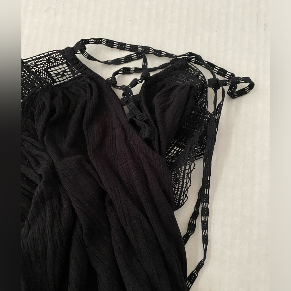 NWT Free People Crochet Ruffled Trapeze Mini Dress Black Size XS - Picture 15 of 15